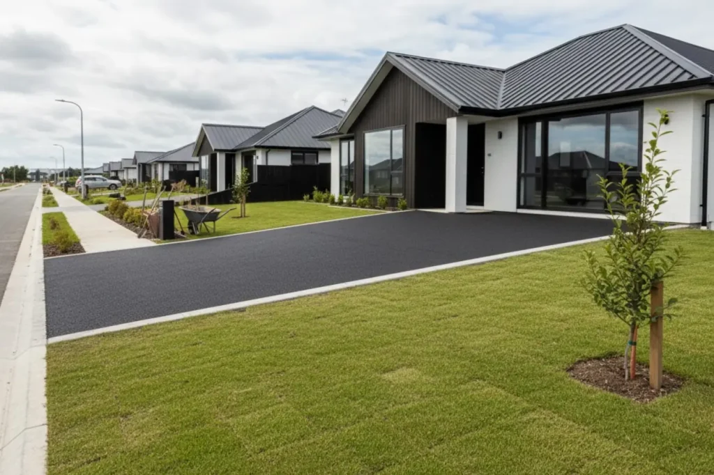 Smooth residential asphalt driveway installed by asphalt contractors auckland to enhance durability and property appeal.